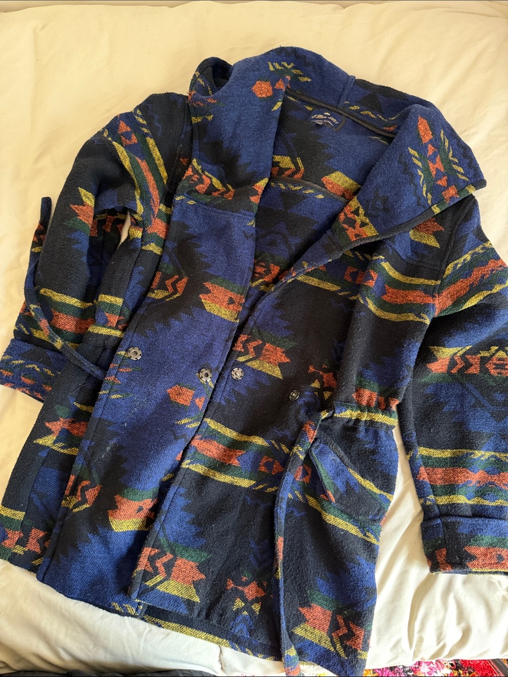 Forever 21 Southwestern Print Hooded Wrap Wooly Sweater Coat | Women's Medium - Picture 10 of 11